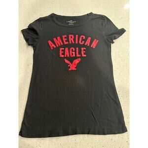 American Eagle Shirt Women’s Small Black Short Sleeve Eagle Logo Cotton Casual